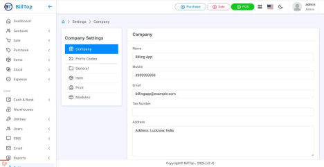 BillTop System Settings